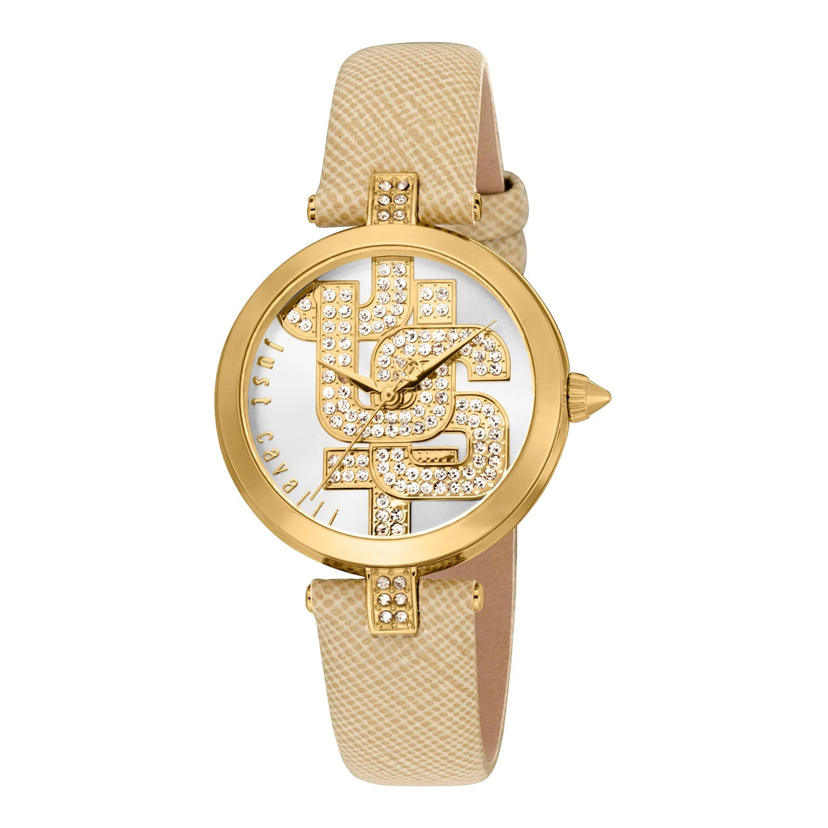 Just Cavalli Maiuscola Leather Beige Gold
