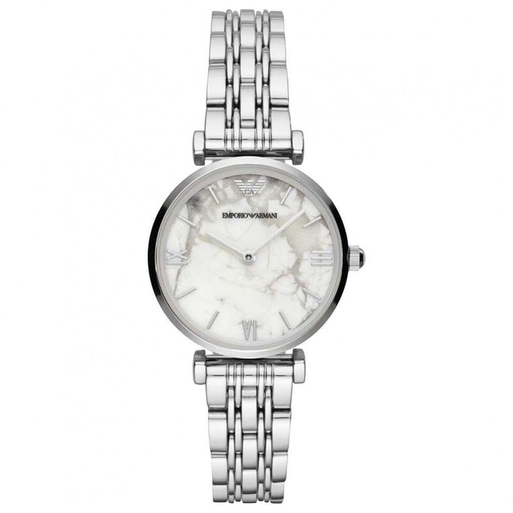 Emporio Armani Ar11170 Ladies Silver White Marble Watch