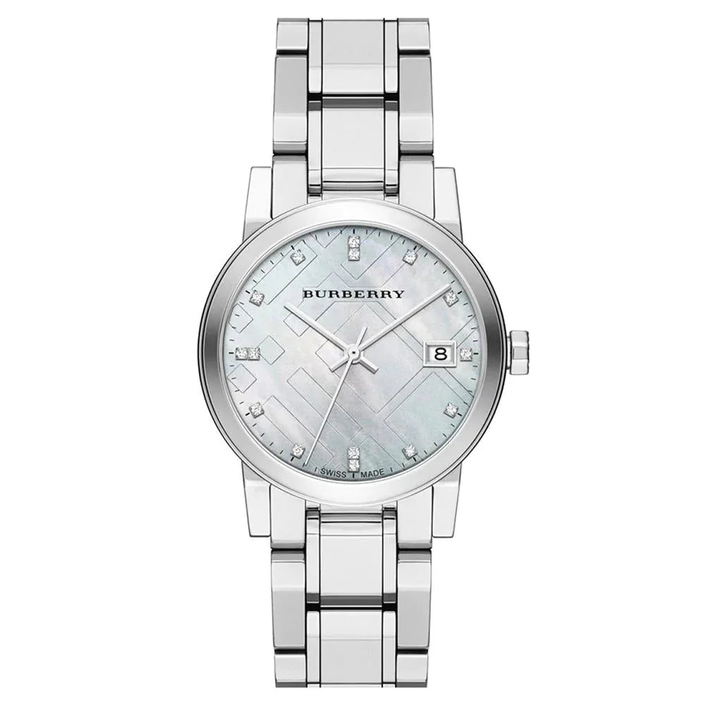 Burberry Ladies Watch Check Stamped Silver Bu9125