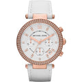 Michael Kors Mk2281 Ladies Parker Rose Gold White Leather Chronograph Watch