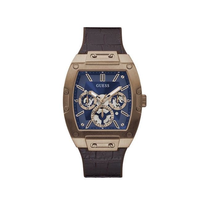 Guess Watches Phoenix Gents Rose Tone Leather Strap Watch Gw0202g2